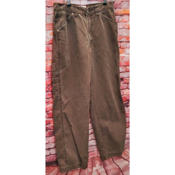 Old Navy Carpenter Jeans Mens 31x30 Brown Denim Relaxed Fit Workwear Pinstriped - Picture 8 of 11